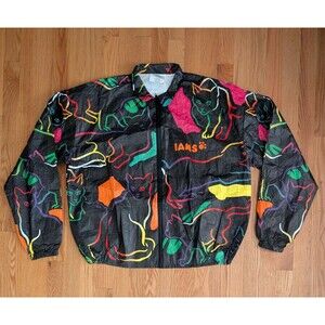 Vtg 1990's Iams Pet Food Promotional Windbreaker Cats Neon Day Glo Rainbreaker